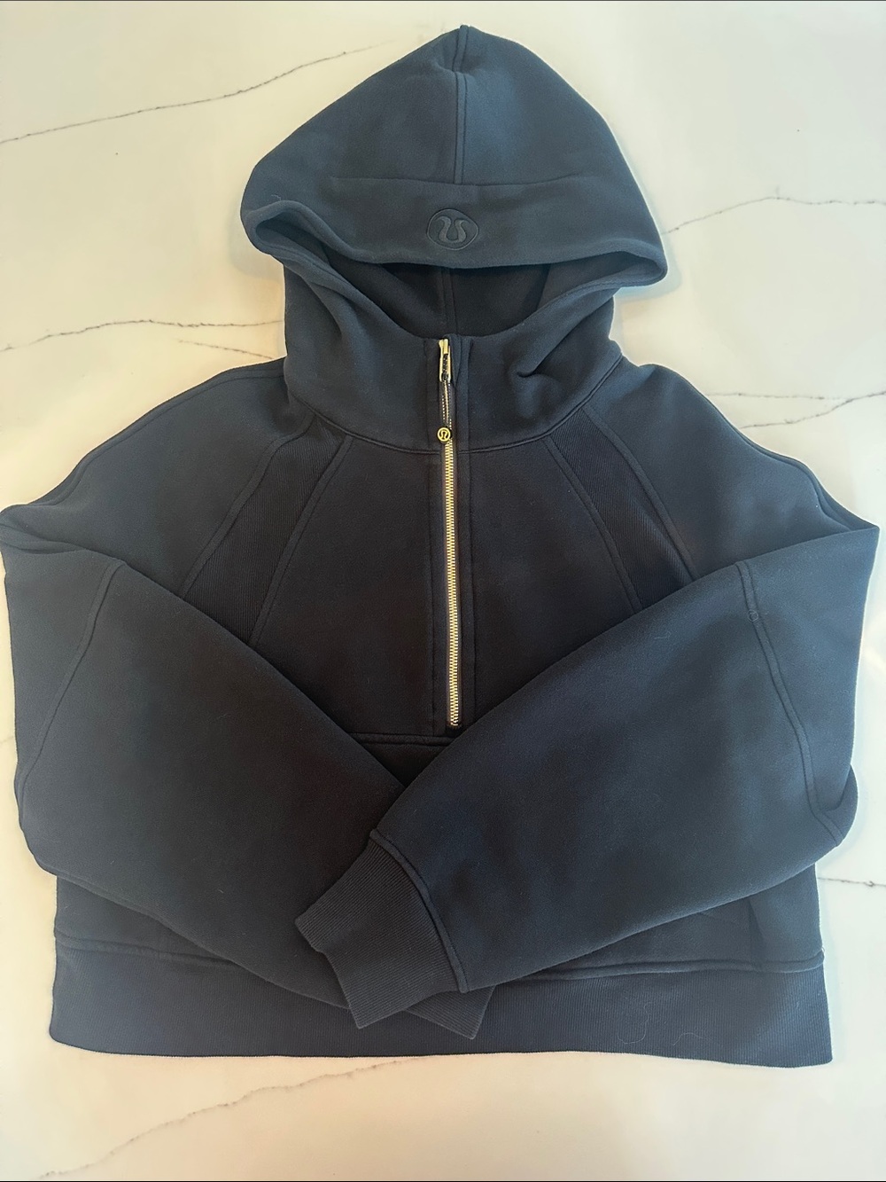 lululemon athletica Women's Scuba Cropped Black Half-Zip Hooded Sweatshirt